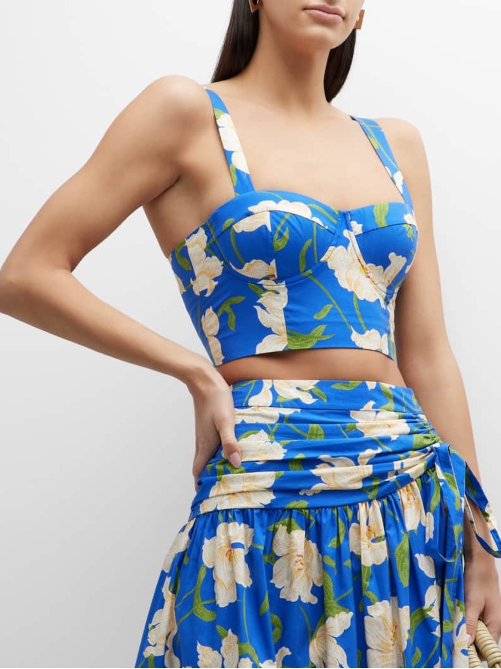 Cara Cara Royal Blue Floral Bustier Top and Skirt Set